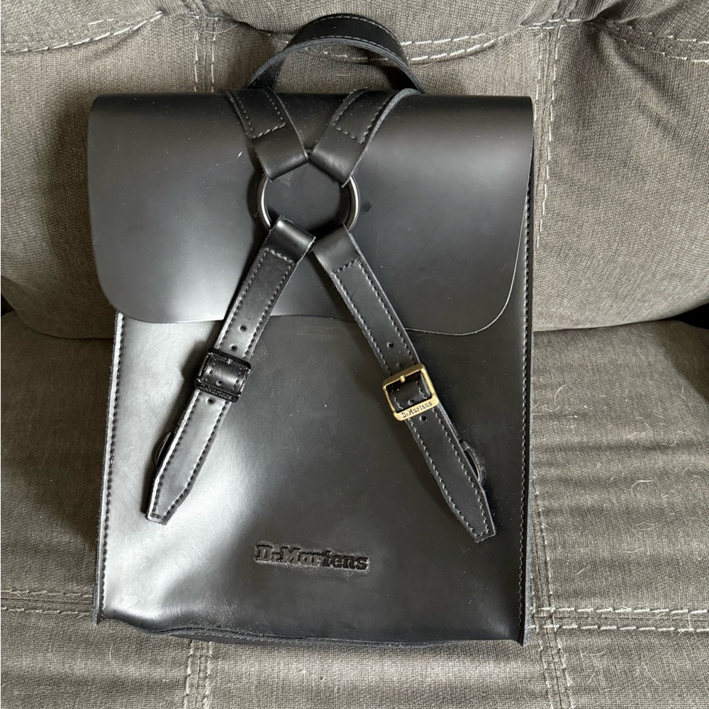 Dr. Martens Black Leather Backpack with Adjustable Straps
